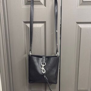 Rebecca Black Leather Crossbody Bag with Silver Hardware